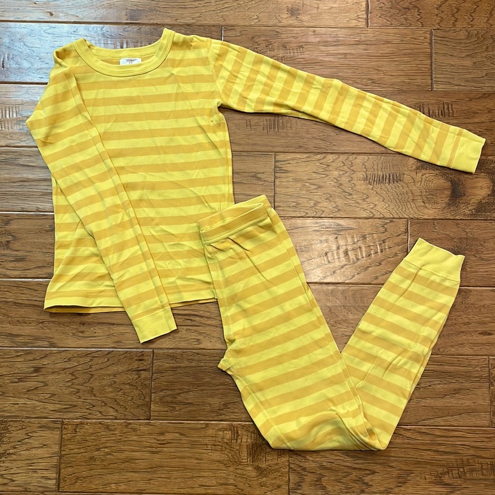 Hanna Andersson Yellow Striped Long John Pajamas Size  12
